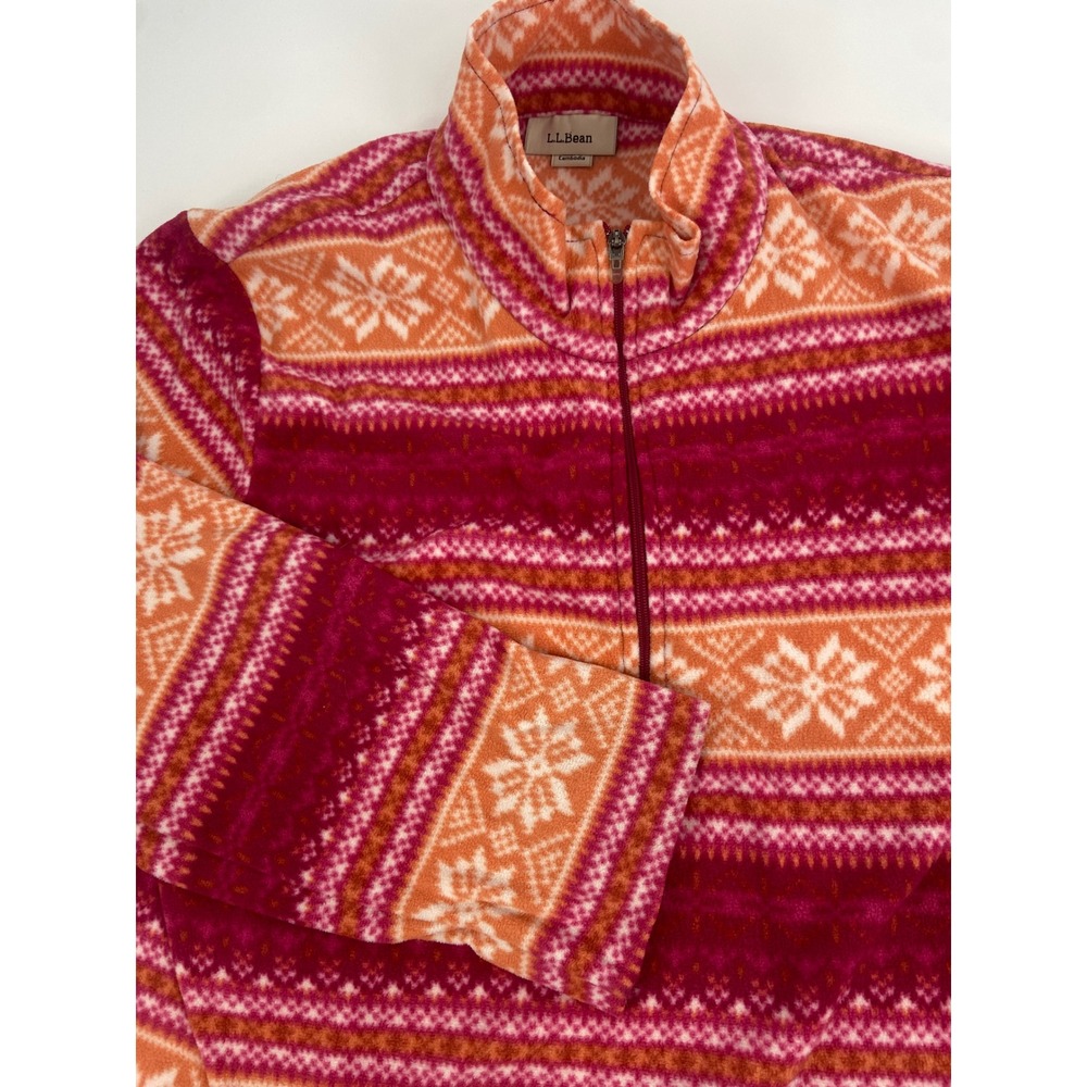 LL Bean Women's Fleece‎ Fair Isle Snowflake Quarter Zip Pullover Sweater Size S